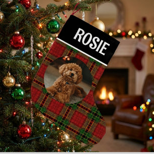 Benutzerdefiniertes Haustierfoto Roter Tartan Kari Kleiner Weihnachtsstrumpf