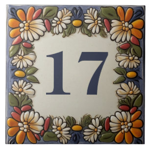 Benutzerdefiniertes Haustürschild Vintage Floral Fliese