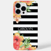 Benutzerdefiniertes Hawaii-Blume Schwarz-weiß Stri Case-Mate iPhone Hülle (Rückseite)