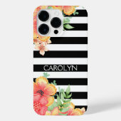 Benutzerdefiniertes Hawaii-Blume Schwarz-weiß Stri iPhone Hülle (Rückseite)