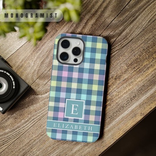 Benutzerdefiniertes Hellblau Gelb Pink Karomuster iPhone Hülle