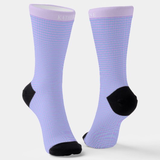 Benutzerdefiniertes Hellblau Rosa Lila Karomuster Socken (Gewinkelt)