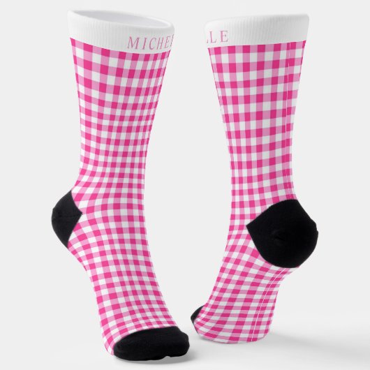 Benutzerdefiniertes helles Rosa-Weiß-Karomuster Socken (Gewinkelt)