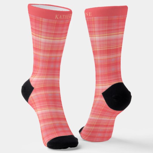 Benutzerdefiniertes Helles Rot Orange Gelb Kariert Socken (Gewinkelt)