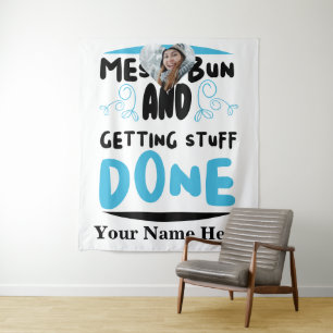 Benutzerdefiniertes Herz Foto Messy bun und bekomm Wandteppich