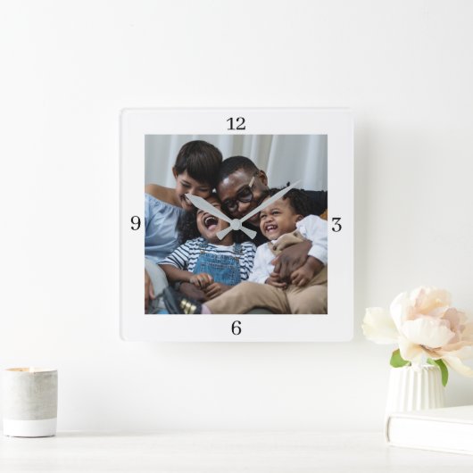 Benutzerdefiniertes Hinzufügen eines Fotos Quadratische Wanduhr (Zuhause)