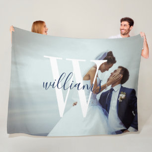 Benutzerdefiniertes Hochzeitsfoto und Monogramm Fleecedecke