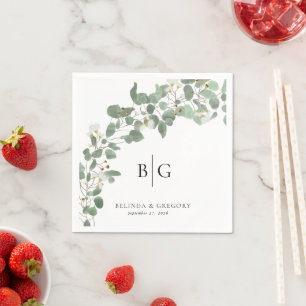 Benutzerdefiniertes Hochzeitsmonogramm Watercolor Serviette