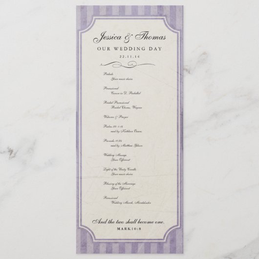 Benutzerdefiniertes Hochzeitsprogramm im lila-lila Programm (Vorderseite)
