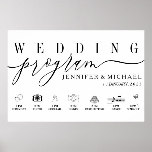 Benutzerdefiniertes Hochzeitsprogramm Symbole Zeit Poster (Vorne)