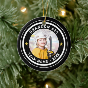 Benutzerdefiniertes Hockey Player Nummer Team Foto Keramik Ornament