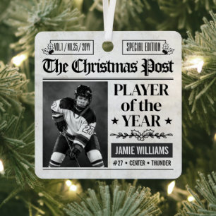Benutzerdefiniertes Hockey-Weihnachtszeitungsfoto Ornament Aus Metall