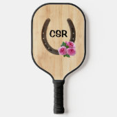 Benutzerdefiniertes Hufeisen mit Rose und Monogram Pickleball Schläger (Vorderseite)