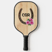 Benutzerdefiniertes Hufeisen mit Rose und Monogram Pickleball Schläger (Rückseite)