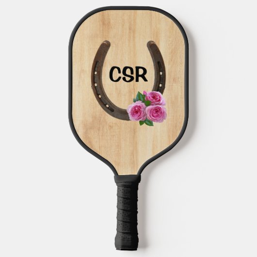 Benutzerdefiniertes Hufeisen mit Rose und Monogram Pickleball Schläger (Rückseite)