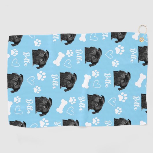 Benutzerdefiniertes Hund Foto Pet Lover Blue Insta Golfhandtuch (Horizontal)