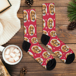 Benutzerdefiniertes Hund Foto Rote Paw Print Socken
