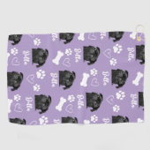 Benutzerdefiniertes Hund Foto Über Lila Instagramm Golfhandtuch (Horizontal)