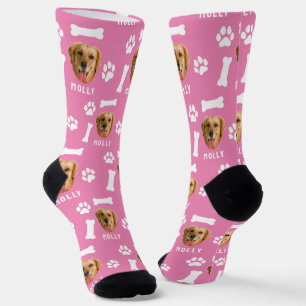 Benutzerdefiniertes Hund Haustier Foto & Name Pink Socken
