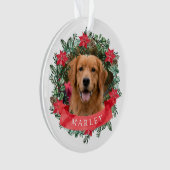 Benutzerdefiniertes Hunde-Foto mit Namen Poinsetti Ornament (Vorderseite)
