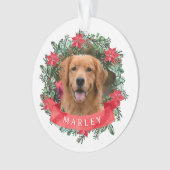 Benutzerdefiniertes Hunde-Foto mit Namen Poinsetti Ornament (Vorderseite)