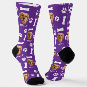 Benutzerdefiniertes Hunde-Foto & Name Lila Socken