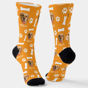 Benutzerdefiniertes Hunde-Foto & Name Orange Socken