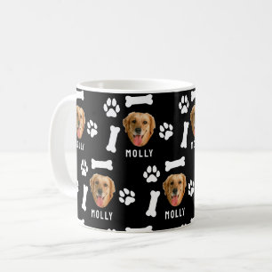 Benutzerdefiniertes Hunde-Foto & Name Schwarz Kaffeetasse