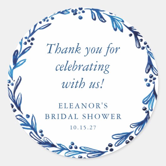 Benutzerdefiniertes Indigoblau Tinte Botanisches B Runder Aufkleber (Vorderseite)