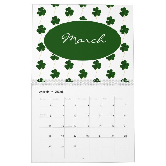 Benutzerdefiniertes Jahr 2024 Irish Kleeblatt Patt Kalender (Mär 2026)