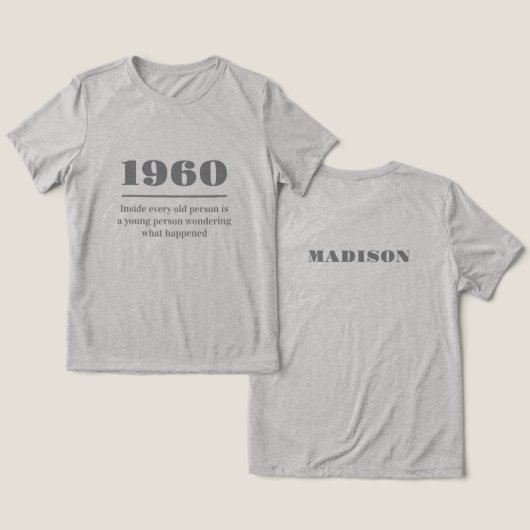 Benutzerdefiniertes Jahr, Text und Name Tri-Blend Shirt (Design Vorderseite & Rückseite)
