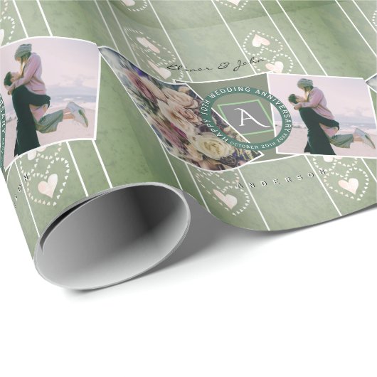 Benutzerdefiniertes Jubiläum 2 Foto+Vorlagen Geschenkpapier (Rolleneckpunkt)