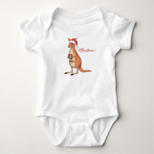 Benutzerdefiniertes Känguru mit Weihnachtsmannhut Baby Strampler