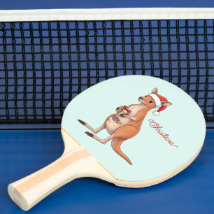Benutzerdefiniertes Känguru mit Weihnachtsmannhut Tischtennis Schläger