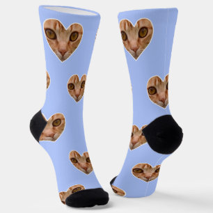 Benutzerdefiniertes Katzenfoto auf hellblauem Crew Socken