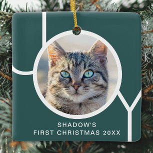 Benutzerdefiniertes Katzenfoto Erstes Weihnachtsfe Keramikornament