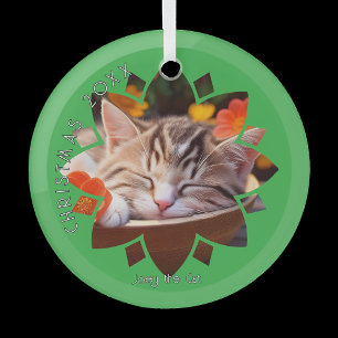 Benutzerdefiniertes Katzenfoto in einer Blume auf Ornament Aus Glas