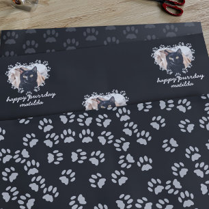Benutzerdefiniertes Katzenfoto Pfotenabdruck Haust Geschenkpapier Set