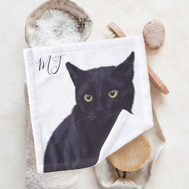 Benutzerdefiniertes Katzenmonogramm Schwarz und We Waschlappen