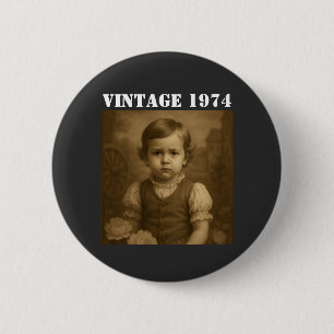 Benutzerdefiniertes Kinderfoto & Jahr Vintage Pers Button