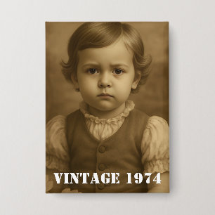 Benutzerdefiniertes Kinderfoto & Jahr Vintage Pers Button