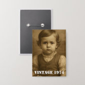 Benutzerdefiniertes Kinderfoto & Jahr Vintage Pers Button (Vorderseite/Rückseite)