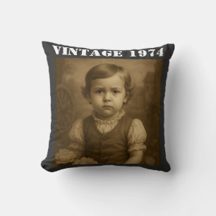 Benutzerdefiniertes Kinderfoto & Jahr Vintage Pers Kissen