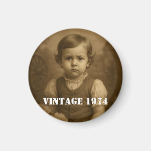 Benutzerdefiniertes Kinderfoto & Jahr Vintage Pers Magnet