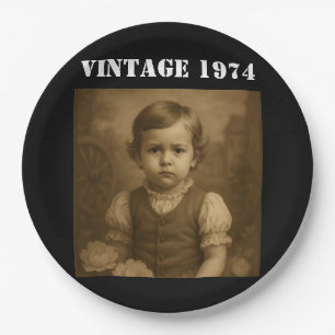 Benutzerdefiniertes Kinderfoto & Jahr Vintage Pers Pappteller