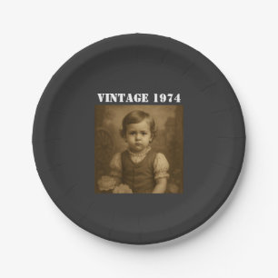 Benutzerdefiniertes Kinderfoto & Jahr Vintage Pers Pappteller