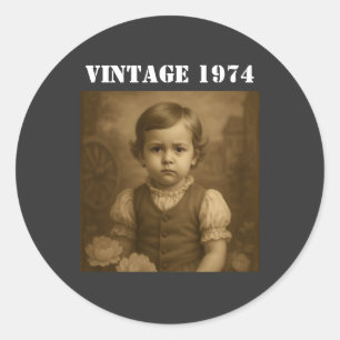 Benutzerdefiniertes Kinderfoto & Jahr Vintage Pers Runder Aufkleber