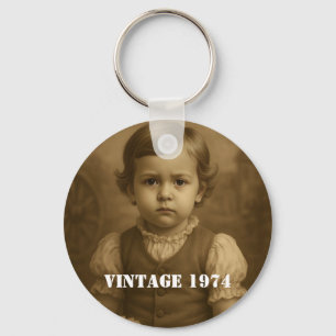 Benutzerdefiniertes Kinderfoto & Jahr Vintage Pers Schlüsselanhänger