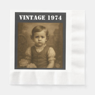 Benutzerdefiniertes Kinderfoto & Jahr Vintage Pers Serviette