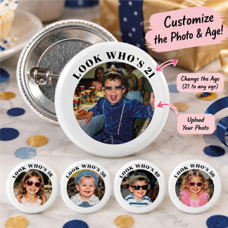 Benutzerdefiniertes Kinderfoto zum Geburtstag in j Button